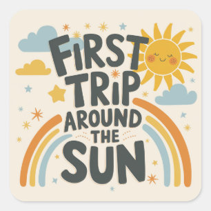 Sticker Carré Premier voyage autour du soleil Anniversaire - 1er