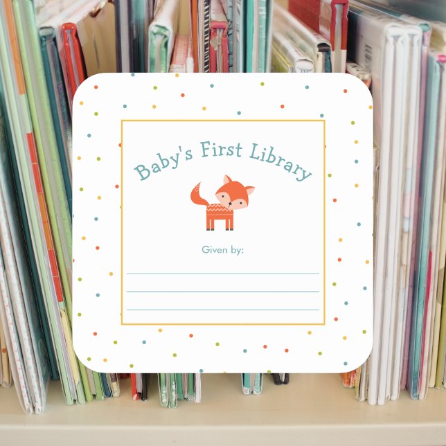 Sticker Carré Première bibliothèque pour bébé de mignonne Fox (Créateur téléchargé)