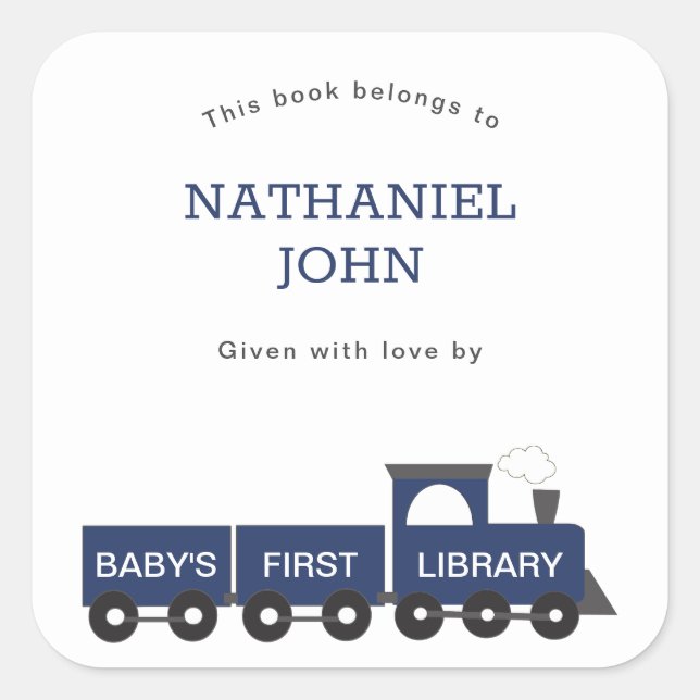Sticker Carré Première bibliothèque Train Boy Bookplate (Devant)