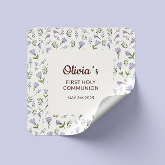 Sticker Carré Première communion Arrière - plan florale pourpre