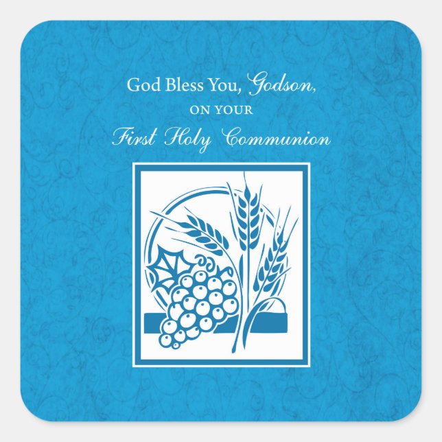 Sticker Carré Première communion de Godson, blé, raisins bleu (Devant)
