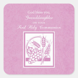 Sticker Carré Première communion de la petite-fille, rose