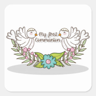 Sticker Carré Première communion religieuse Colombe Blanche