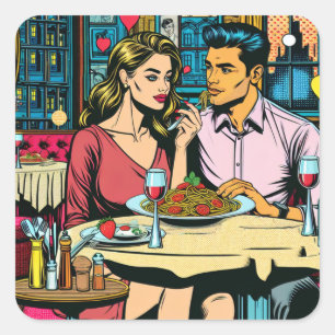 Sticker Carré Première date   Dîner Spaghettis