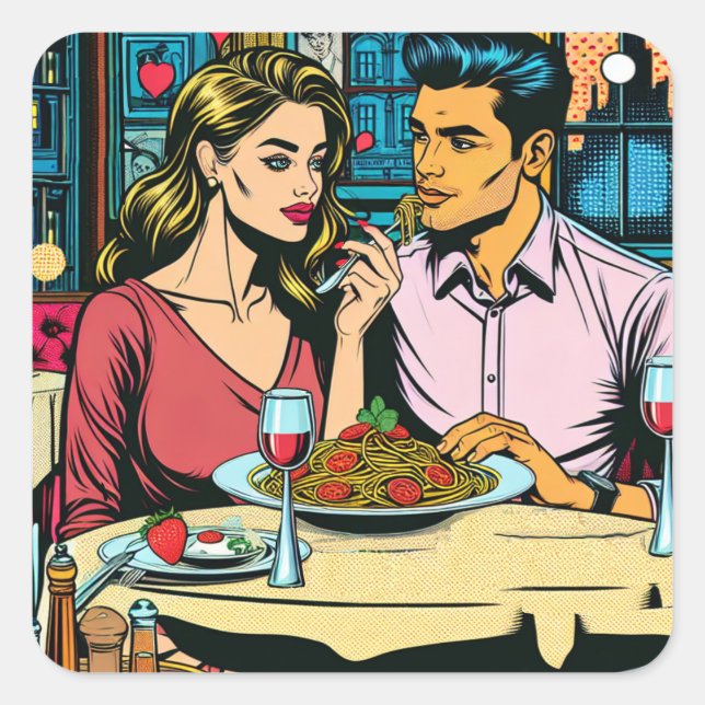 Sticker Carré Première date | Dîner Spaghettis (Devant)