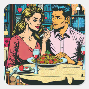 Sticker Carré Première date   Dîner Spaghettis