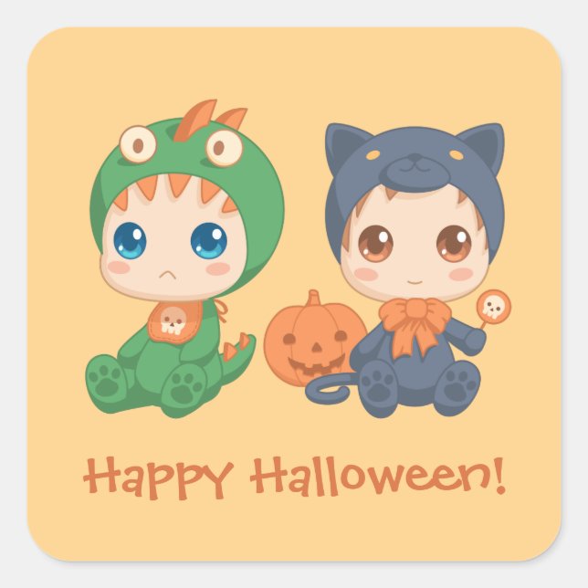 Sticker Carré Première Halloween Babies Chat noir Costume Dragon (Devant)
