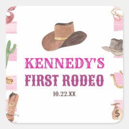 Sticker Carré Première Rodéo Cowgirl 1ère fête d'anniversaire