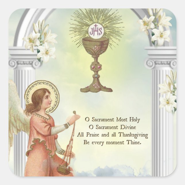 Sticker Carré Première Sainte Communion Ange Eucharistie (Devant)