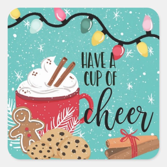 Sticker Carré prenez une tasse de chocolat chaud de noël (Devant)
