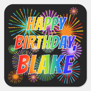 Sticker Carré Prénom "BLAKE", Amusant "HEUREUX ANNIVERSAIRE"