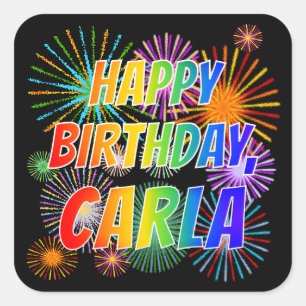 Sticker Carré Prénom "CARLA", Amusant "HEUREUX ANNIVERSAIRE"