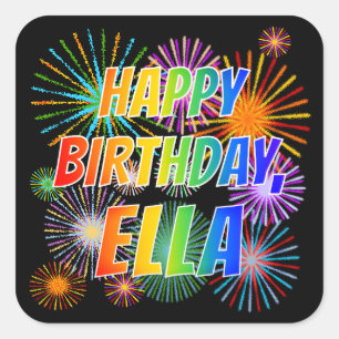 Sticker Carré Prénom "ELLA", Amusant "HEUREUX ANNIVERSAIRE"