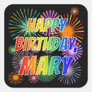 Sticker Carré Prénom "MARY", Amusant "HEUREUX ANNIVERSAIRE"