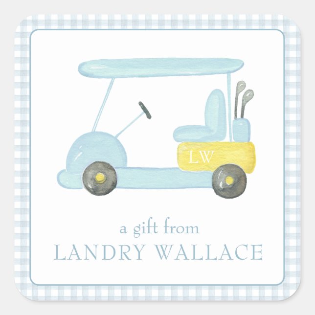 Sticker Carré Preppy En vichy aquarelle bleu Monogram Golf Panie (Devant)