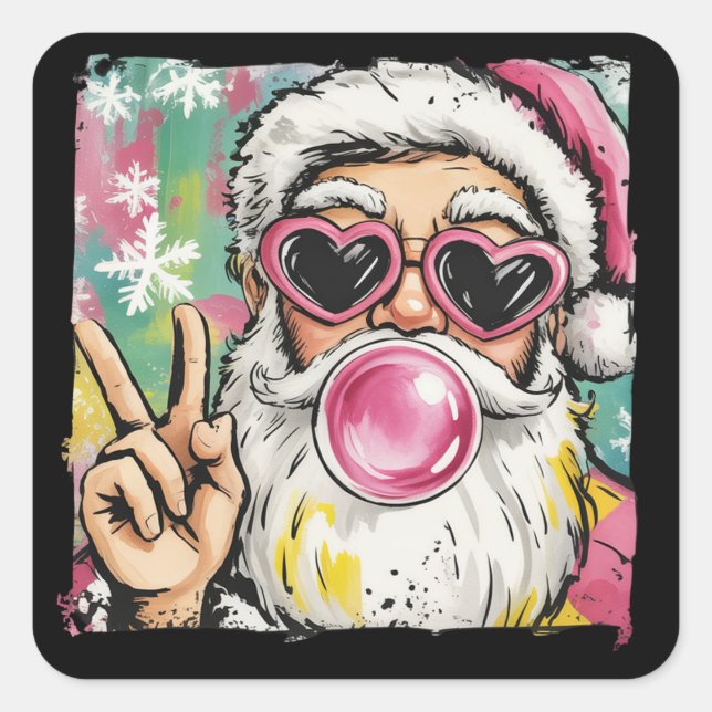 Sticker Carré Preppy Père Noël Parties scintillant Coquette Noël (Devant)