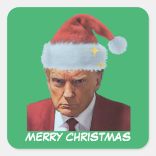Sticker Carré Président Trump 2024 Mug shot Joyeux Noël