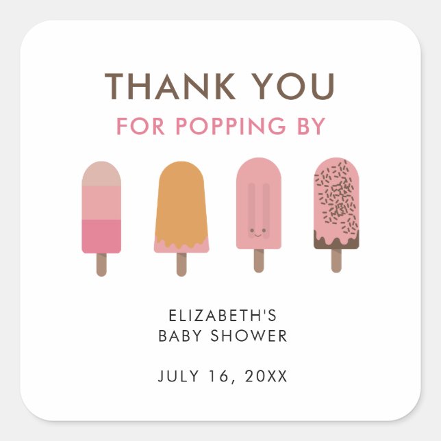 Sticker Carré Prêt pour la pop Baby shower Merci (Devant)