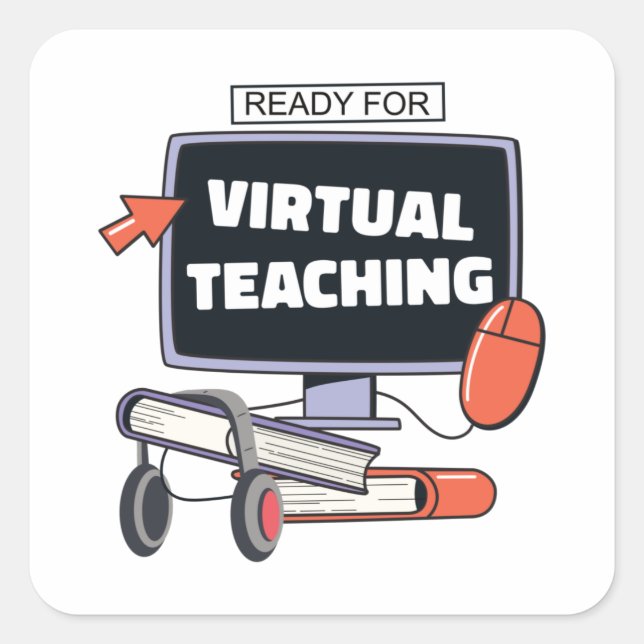 Sticker Carré Prêt pour l'enseignement virtuel (Devant)