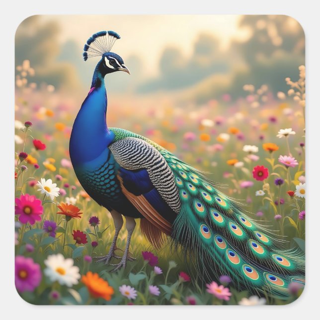Sticker Carré Pretty Blue and Turquoise Peacock   (Devant)