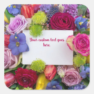 Sticker Carré Pretty Floral Framed Roses Text Box Custom