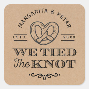 Sticker Carré Pretzel Nous Avons Lié Le Mariage Merci Kraft