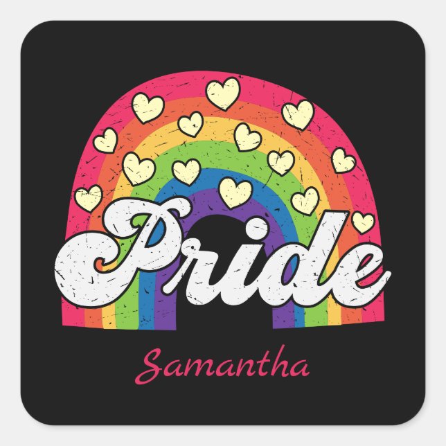 Sticker Carré Pride Arc-en-ciel et Coeurs | LGBTQ (Devant)