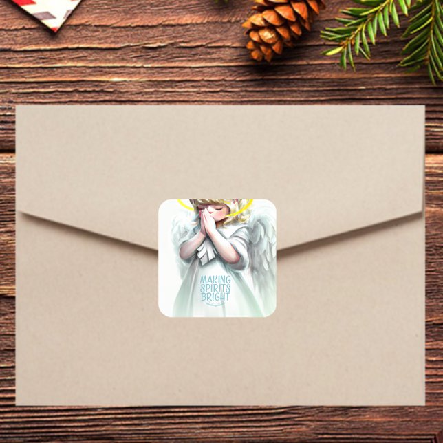 Sticker Carré Prier Petite fille Ange Ailes Typographie (Créateur téléchargé)