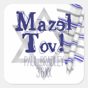 Sticker Carré Prière Bleue Rayée Schawl Mazel Tov Bar Mitzvah