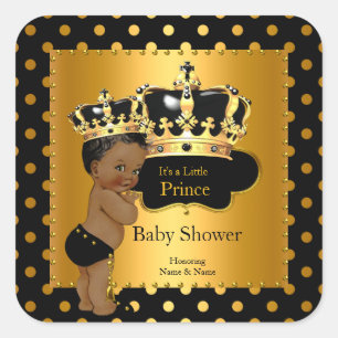 Sticker Carré Prince Baby shower Boy Black Gold Ethnic