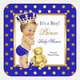 Sticker Carré Prince Baby shower Boy Royal Blue Gold Brunette