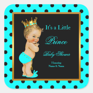 Sticker Carré Prince Baby Shower Garçon Sarcelle Noir Blond
