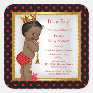 Sticker Carré Prince Baby shower Red Gold Black Boy Ethnic