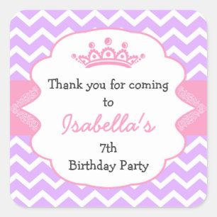 Sticker Carré Princess Crown Anniversaire fête en faveur autocol