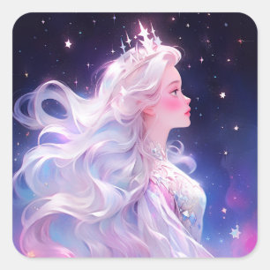 Sticker Carré Princesse Anime Fille Fabriquée En Étoiles