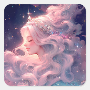 Sticker Carré Princesse Anime Fille Fabriquée En Étoiles