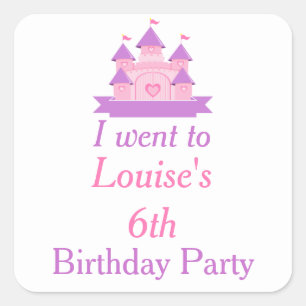 Sticker Carré Princesse Anniversaire rose et violet