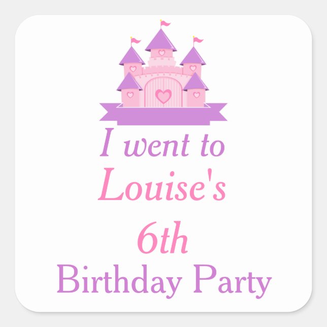 Sticker Carré Princesse Anniversaire rose et violet (Devant)