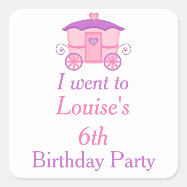 Sticker Carré Princesse Anniversaire rose et violet (Devant)