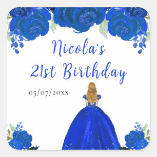 Sticker Carré Princesse aux Cheveux Blonds Fête d'Anniversaire F