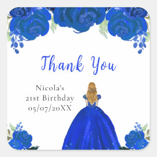 Sticker Carré Princesse aux Cheveux Blonds Fête d'Anniversaire F