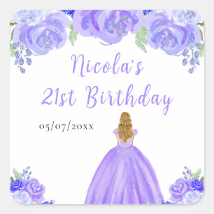 Sticker Carré Princesse aux cheveux blonds Fête d'anniversaire f