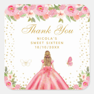 Sticker Carré Princesse aux Cheveux Blonds Fleur Rose Sweet Seiz