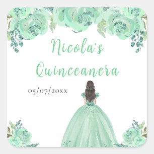 Sticker Carré Princesse aux Cheveux Bruns Fleur de Menthe Quince