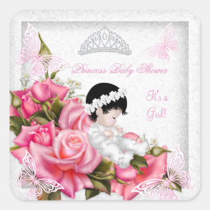 Sticker Carré Princesse Baby Shower Fille Papillon Rose 2