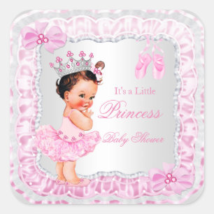 Sticker Carré Princesse Baby shower fille rose Ballerina Brunett