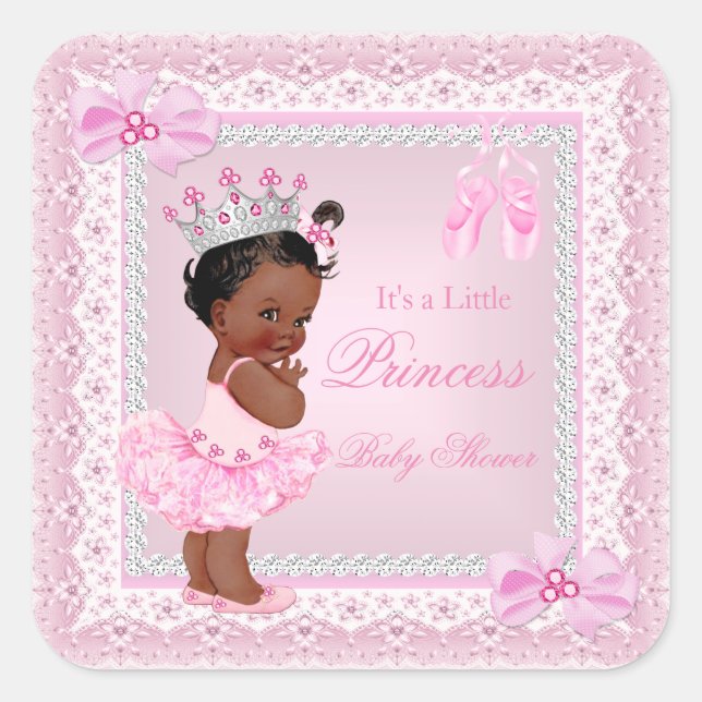 Sticker Carré Princesse Baby shower fille rose Ballerina Ethniqu (Devant)