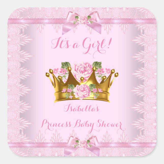 Sticker Carré Princesse Baby shower Rose Rose Lace Bow (Devant)
