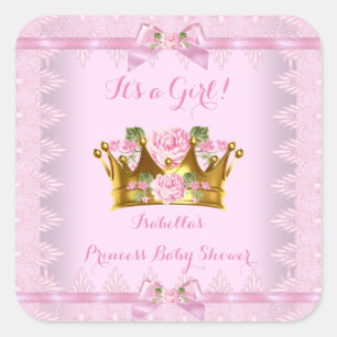 Sticker Carré Princesse Baby shower Rose Rose Lace Bow