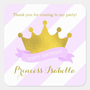 Sticker Carré Princesse Birthday de lavande et d'or